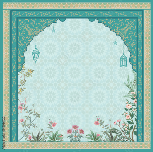 Elegant Islamic Floral Frame Design for Invitation Card Design.