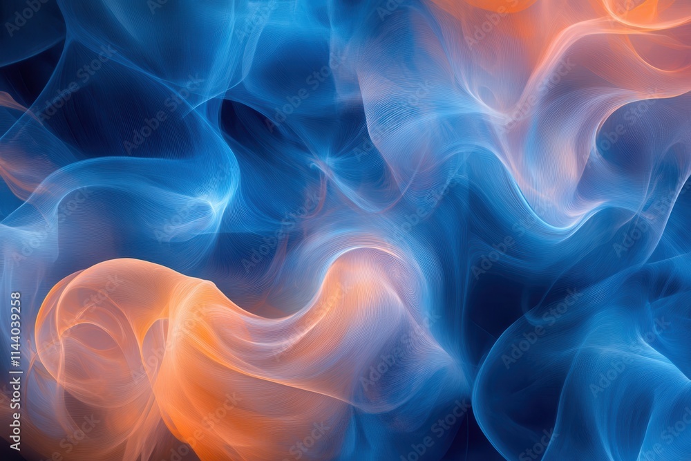 Obraz premium Abstract blue and orange flowing fabric. Ideal for designs needing a dreamy, ethereal feel.