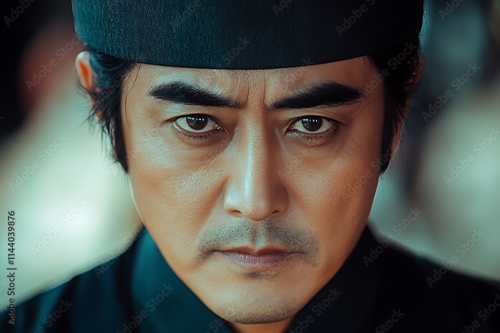 Intense close-up of a man with a determined expression. Intense close-up of a man with a determined expression.