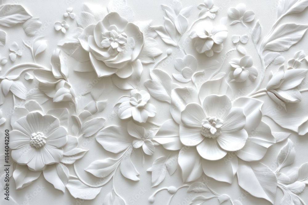 Intricate white floral 3D relief wall decor. Intricate white floral 3D relief wall decor.
