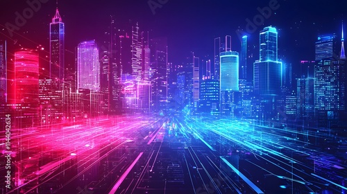 Neon Urban Landscape in a Modern and High-Tech Vector