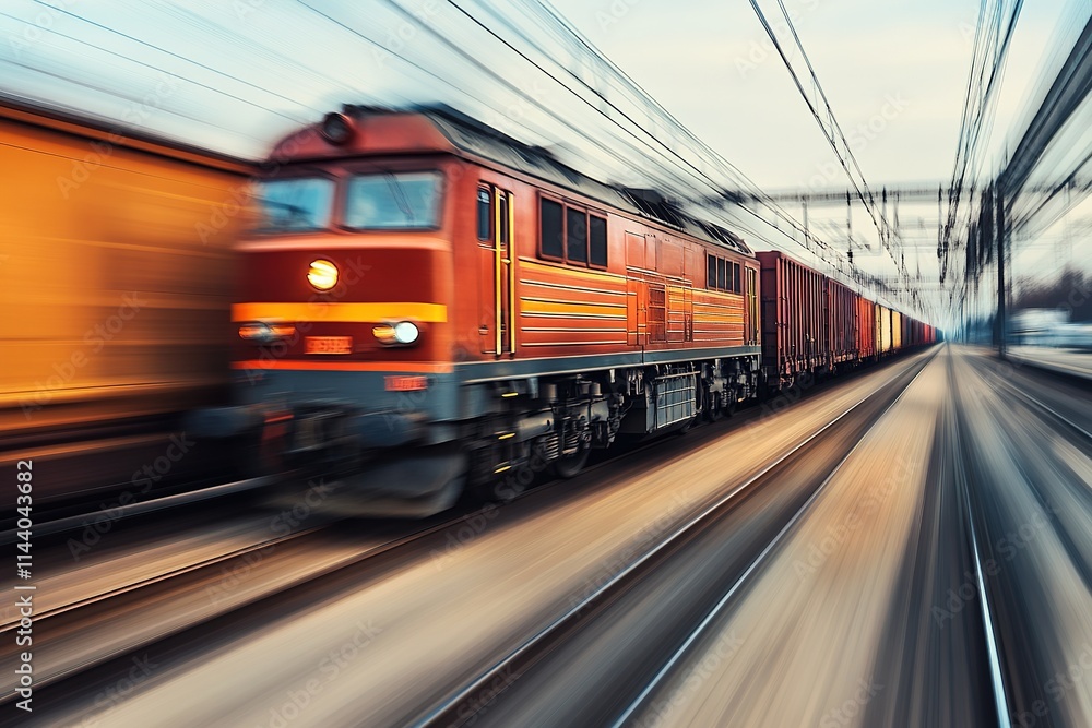 Naklejka premium freight train with blurred background ensuring focus remains on train
