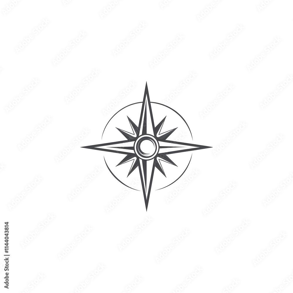 Compass rose logo with minimalistic design, ideal for navigation, adventure, exploration themes, travel branding, maps, and directional concept illustrations