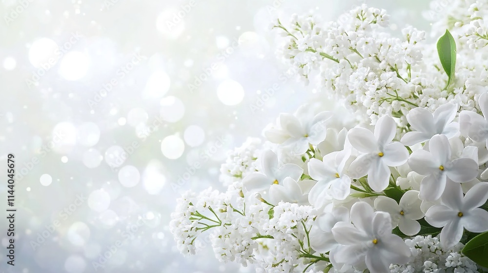 Fototapeta premium White flowers, white lilacs, and baby's breath in the foreground