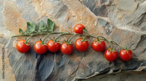 Ripe red tomatoes on a natural stone surface showcasing freshness and organic produce ideal for culinary and health-related themes photo