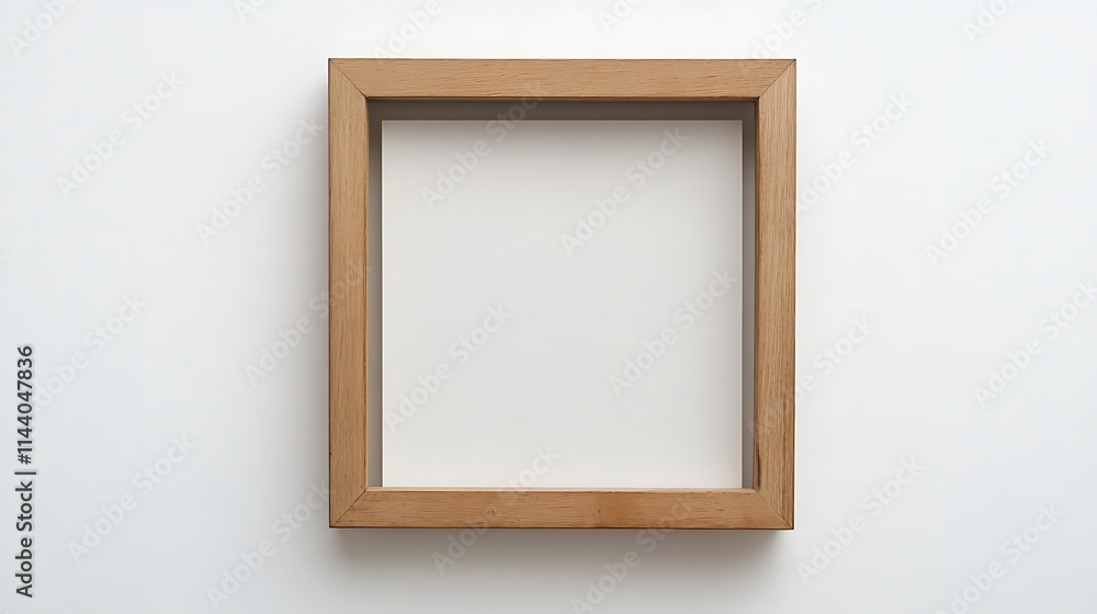 Wooden frame mockup, directly centered photo on clean white wall. AI Generated Wooden frame mockup, directly centered photo on clean white wall. AI Generated