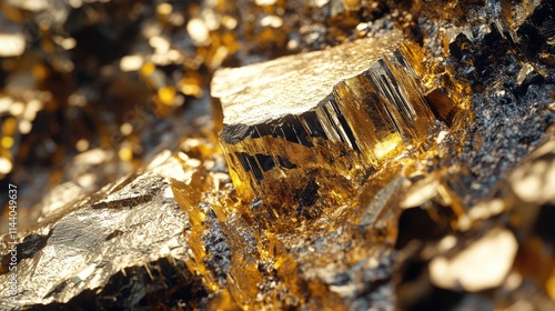 Macro view of shimmering gold and brown nickel ore texture highlighting mineral composition and metallic sheen