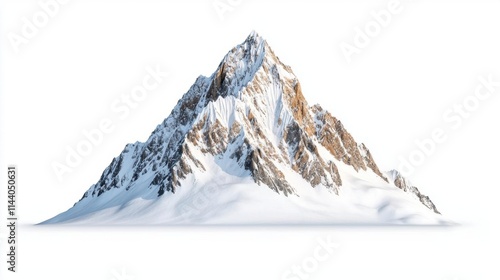 A photostock of majestic mountain peaks covered in snow, isolated on a clean white background, serene and bold, High Quality photo