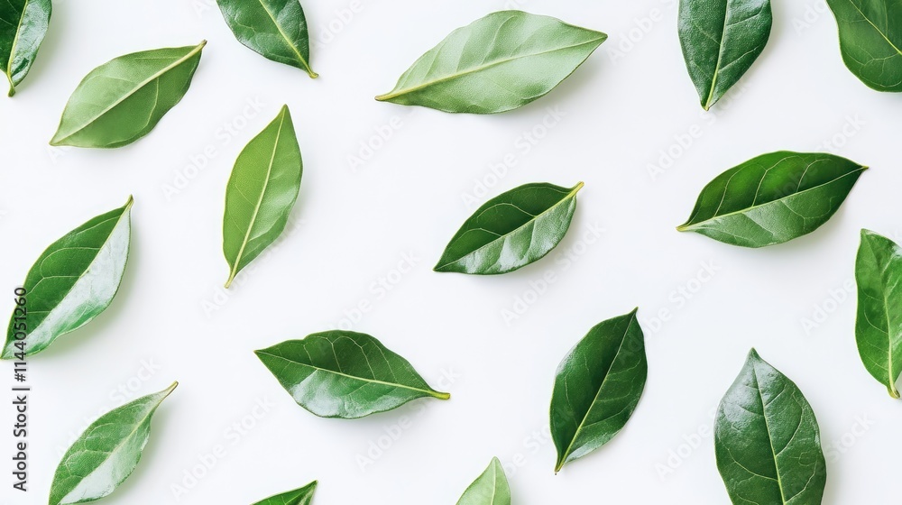 fresh bay leaves arranged on a clean white background for culinary and herbal design concepts fresh bay leaves arranged on a clean white background for culinary and herbal design concepts