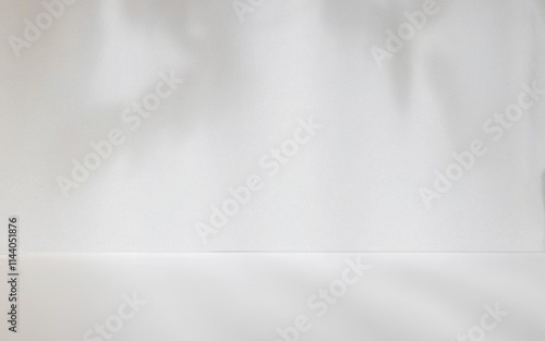 Empty White Studio Scene with Light Texture leaf shadow
