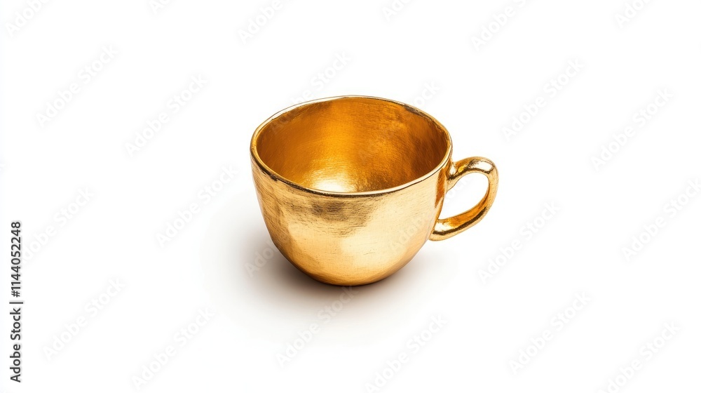 Elegant gold coffee cup isolated on white background for luxury beverage presentation and high-end product advertising. Elegant gold coffee cup isolated on white background for luxury beverage presentation and high-end product advertising.