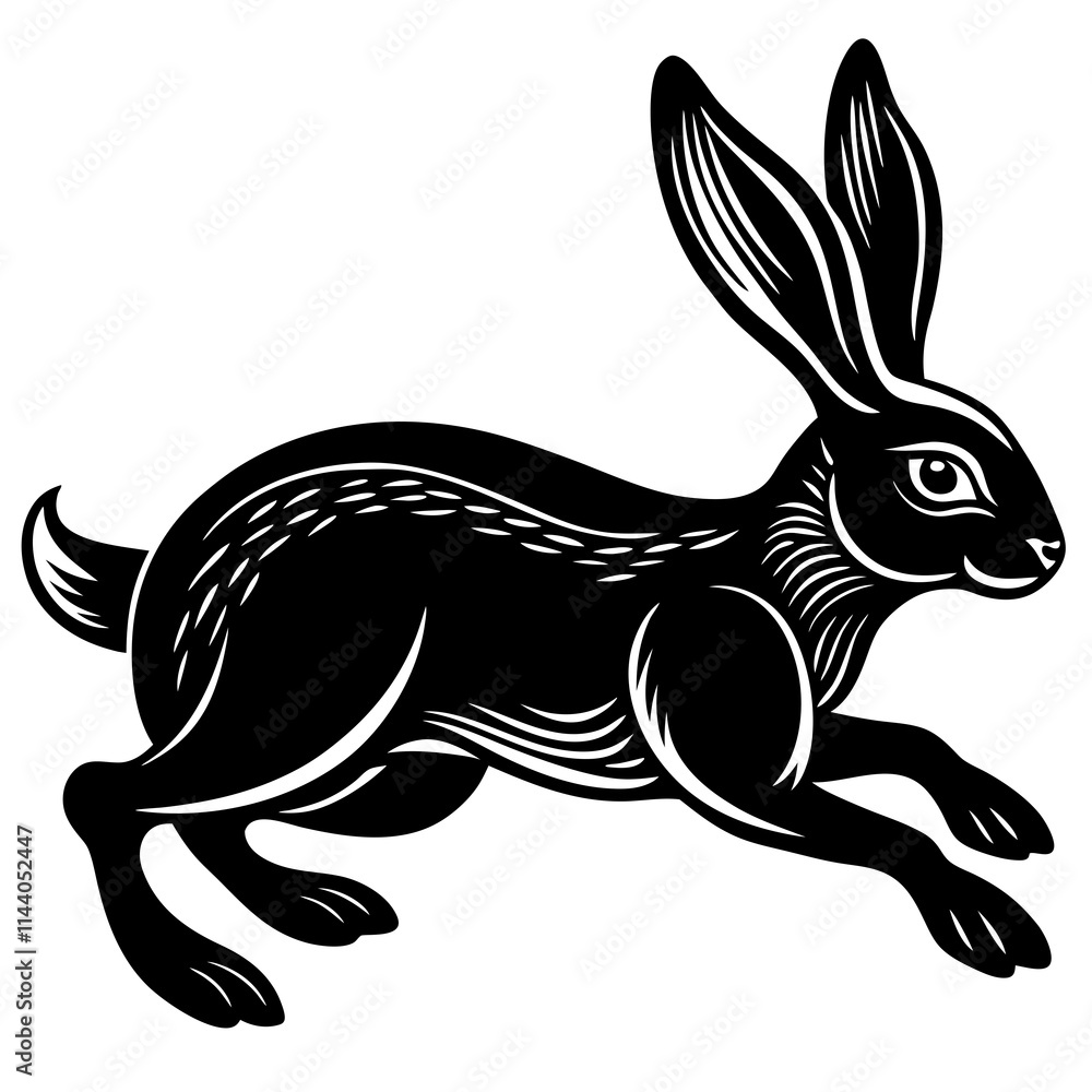 Leaping Hare Black-and-White Illustration Leaping Hare Black-and-White Illustration