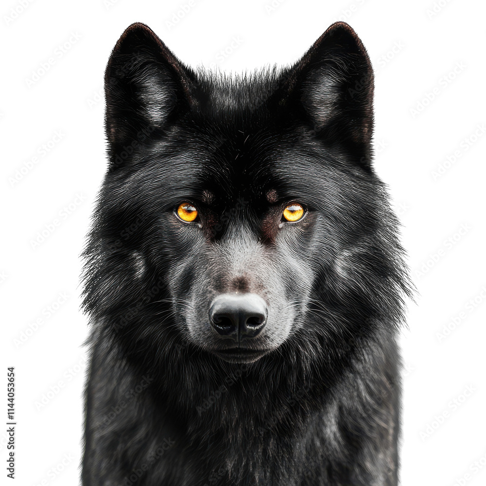 Black Wolf Gazing Intently with Yellow Eyes Transparent Background Black Wolf Gazing Intently with Yellow Eyes Transparent Background