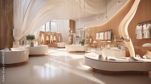 Cutting edge fashion retail interior design featuring bright modern decor and innovative lighting solutions to create an inviting and visually appealing shopping experience for consumers