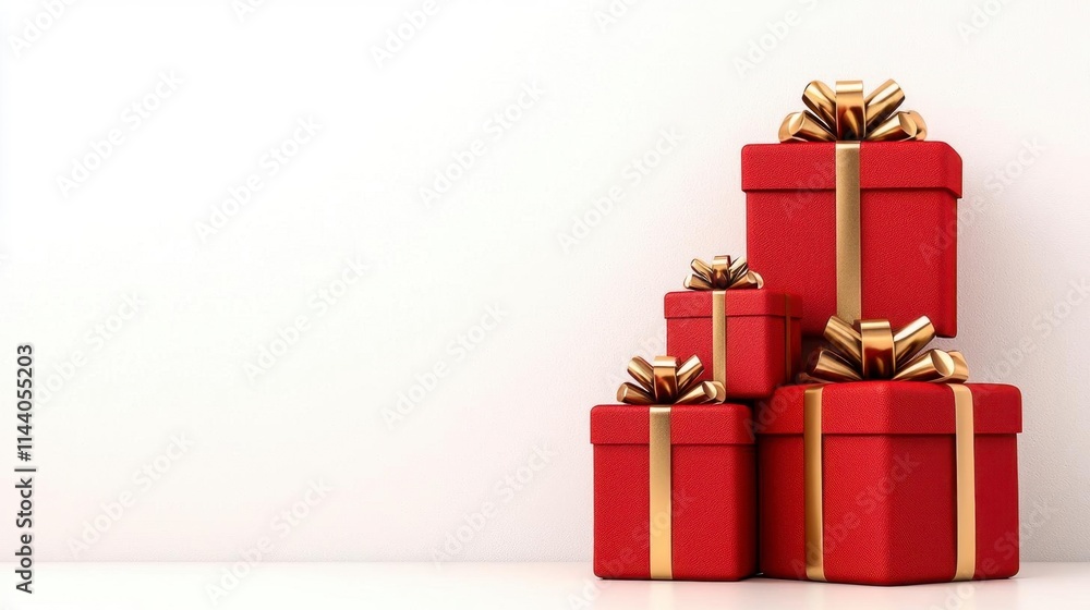 A photostock of red silk gift boxes with golden ribbons and bows, isolated on a clean white background, luxurious and celebratory, High Quality A photostock of red silk gift boxes with golden ribbons and bows, isolated on a clean white background, luxurious and celebratory, High Quality
