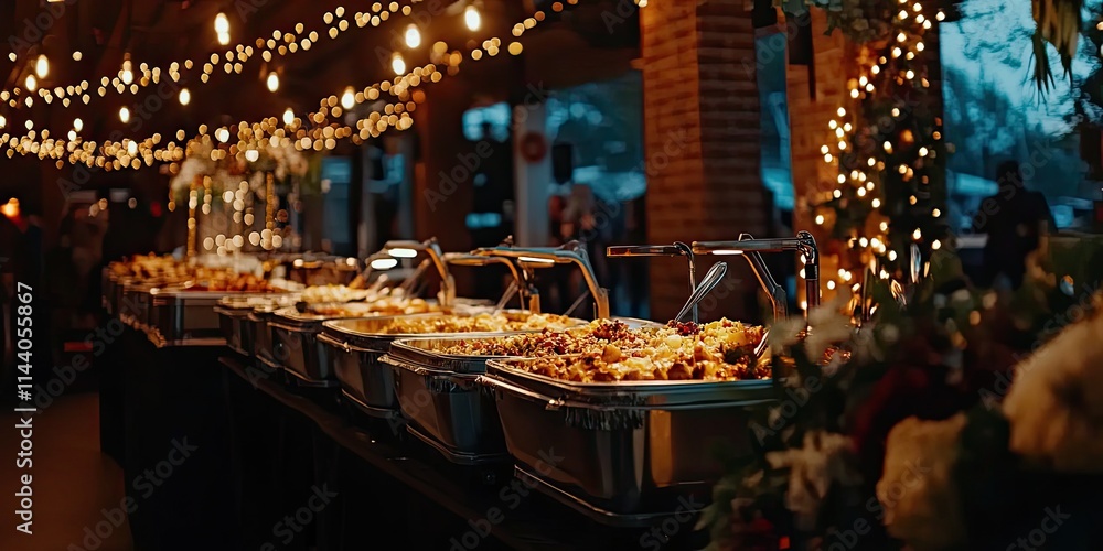 A bar setting highlighted by a Christmas tree, adorned with elegant red and gold decorations, perfect for holiday celebrations, An office holiday party with decorations and festivities. Ai generated A bar setting highlighted by a Christmas tree, adorned with elegant red and gold decorations, perfect for holiday celebrations, An office holiday party with decorations and festivities. Ai generated