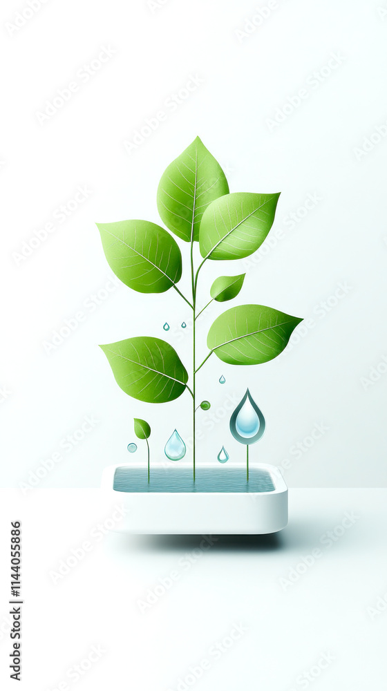 A vibrant plant with green leaves grows in a minimalist pot, surrounded by water droplets, symbolizing growth and nature. A vibrant plant with green leaves grows in a minimalist pot, surrounded by water droplets, symbolizing growth and nature.