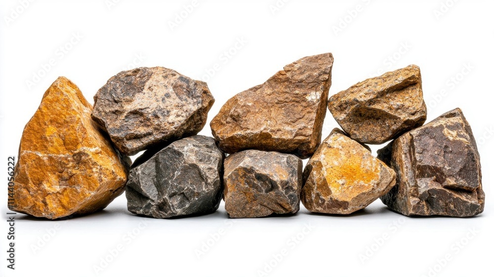 A photostock of rugged rock formations in natural tones, isolated on a clean white background, dramatic and earthy, High Quality A photostock of rugged rock formations in natural tones, isolated on a clean white background, dramatic and earthy, High Quality