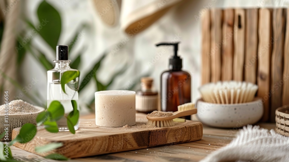 Spa essentials with candles, oils, and towels on wooden surface