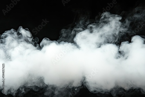 A large white smoke cloud billowing softly, set against a solid black backdrop