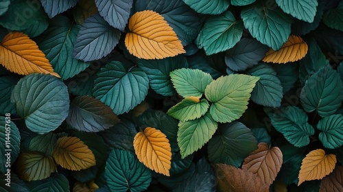 Wallpaper Mural Vibrant leaves pattern in rich green and golden hues ideal for nature-inspired background designs Torontodigital.ca