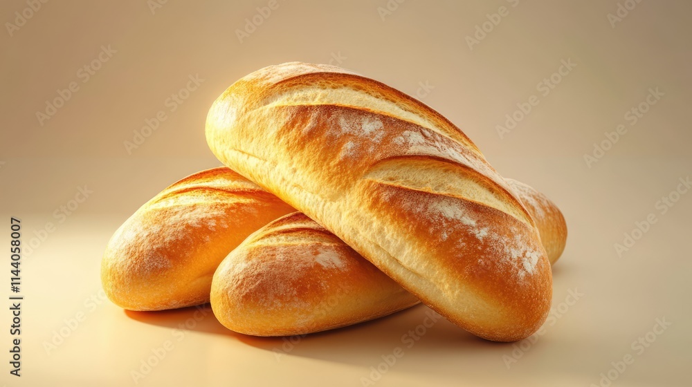 Artisan bread loaves stacked elegantly on a warm neutral background showcasing freshness and rustic appeal for culinary use. Artisan bread loaves stacked elegantly on a warm neutral background showcasing freshness and rustic appeal for culinary use.