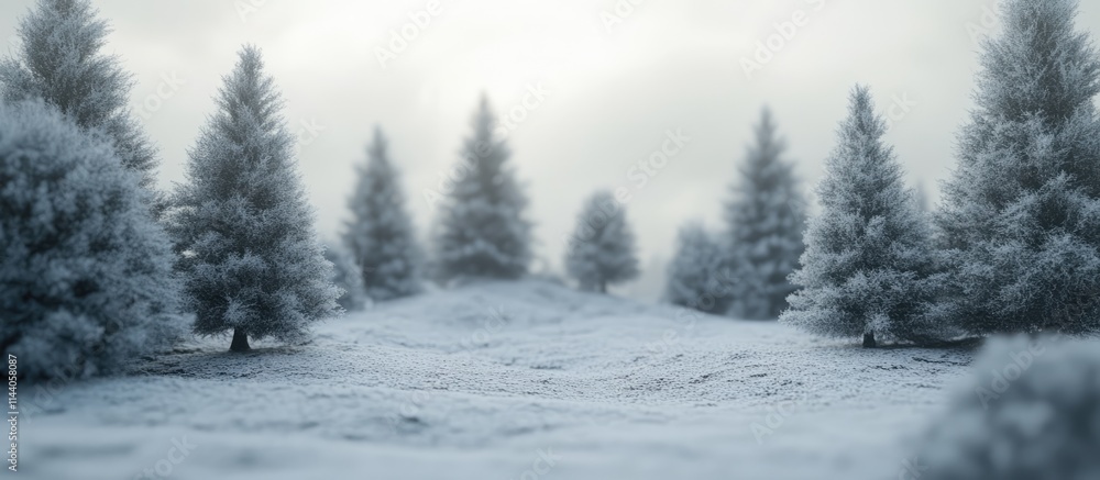 Snowy winter landscape with frosted trees under a cloudy sky creating a serene and tranquil atmosphere before the holiday season Snowy winter landscape with frosted trees under a cloudy sky creating a serene and tranquil atmosphere before the holiday season