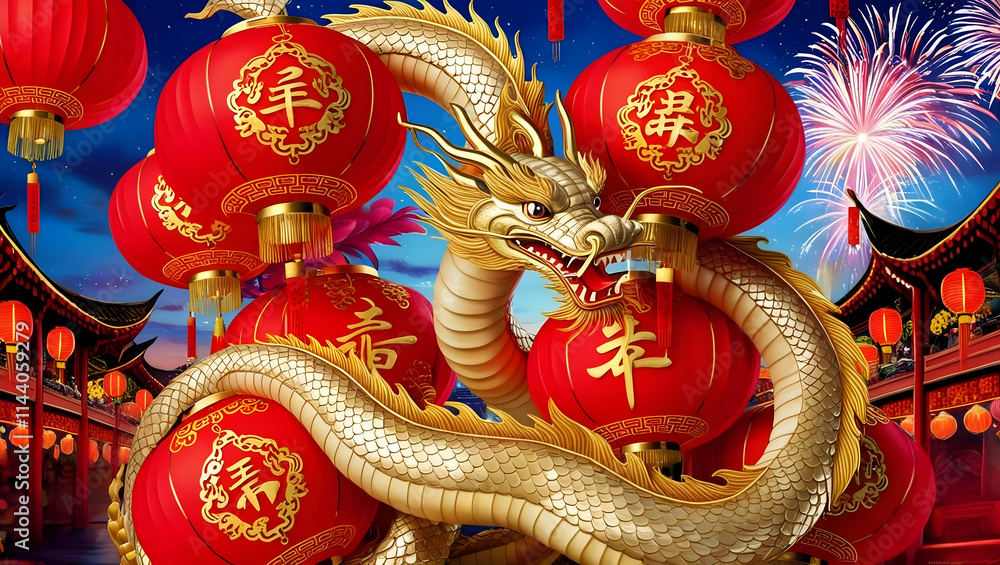 custom made wallpaper toronto digitalGolden Dragon and Lanterns Celebration