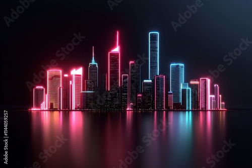 Vibrant neon cyberpunk cityscape at night urban landscape digital art futuristic environment aerial viewpoint city life concept