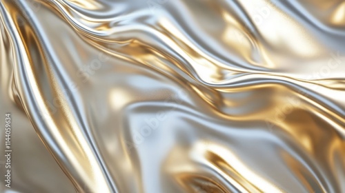 Lustrous gold and silver lame fabric texture with intricate folds and reflections for luxurious design backgrounds and creative projects