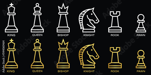 a flat Wight and golden Chess pieces thin icon