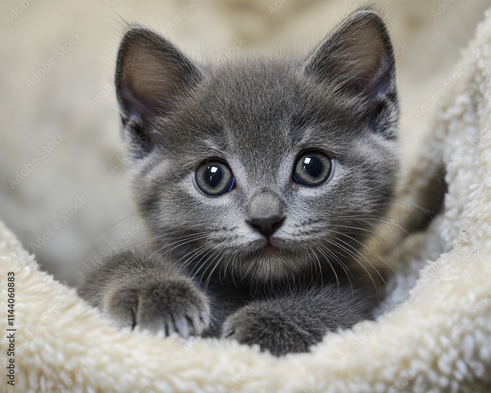 Adorable Small Gray Furball: Isolated Cute Kitten Captured in Playful Pose Adorable Small Gray Furball: Isolated Cute Kitten Captured in Playful Pose