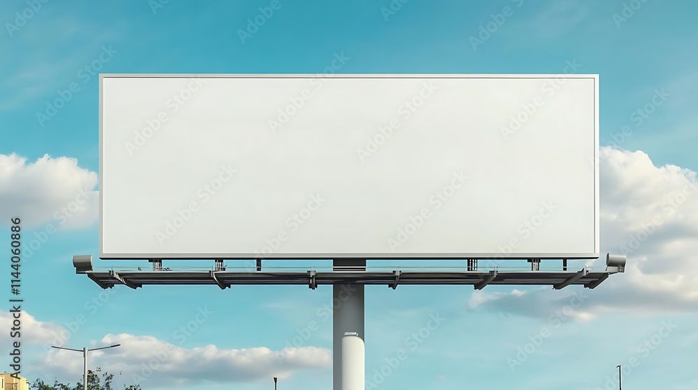 Obraz premium Wide shot blank billboard mockup, outside under lightly clouded sky photo. AI Generated