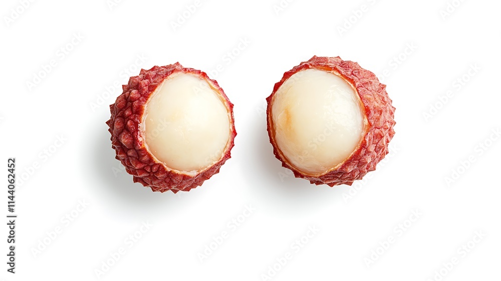 Two Halved Lychees: A Close-Up Studio Shot. AI Generated Two Halved Lychees: A Close-Up Studio Shot. AI Generated