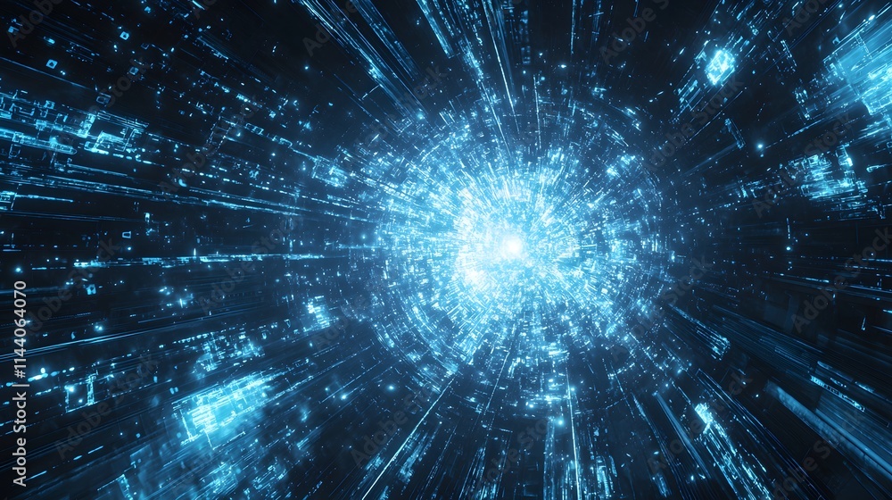 Fototapeta premium Futuristic Quantum Tech Explosion with Blue Highlights