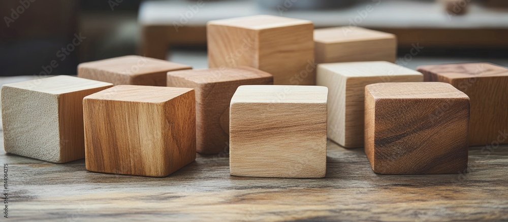 Creative wooden blocks arranged on a table for game design and development showcasing decision-making and strategy concepts Creative wooden blocks arranged on a table for game design and development showcasing decision-making and strategy concepts