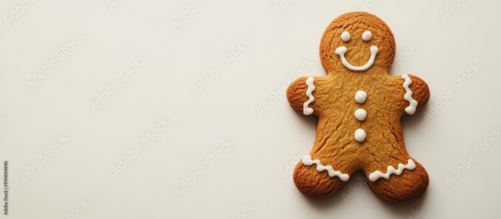 Gingerbread man cookie with decorative icing isolated on a clean white background creating a festive and cheerful holiday atmosphere. Gingerbread man cookie with decorative icing isolated on a clean white background creating a festive and cheerful holiday atmosphere.