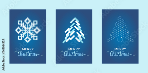 Vector christmas card collection. Minimalistic style for IT technology technical electronic digital system integration companies