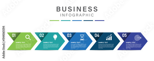 5 process infographic labels with icons design template. Planning, Marketing, Strategy and Business presentation. Vector illustration.