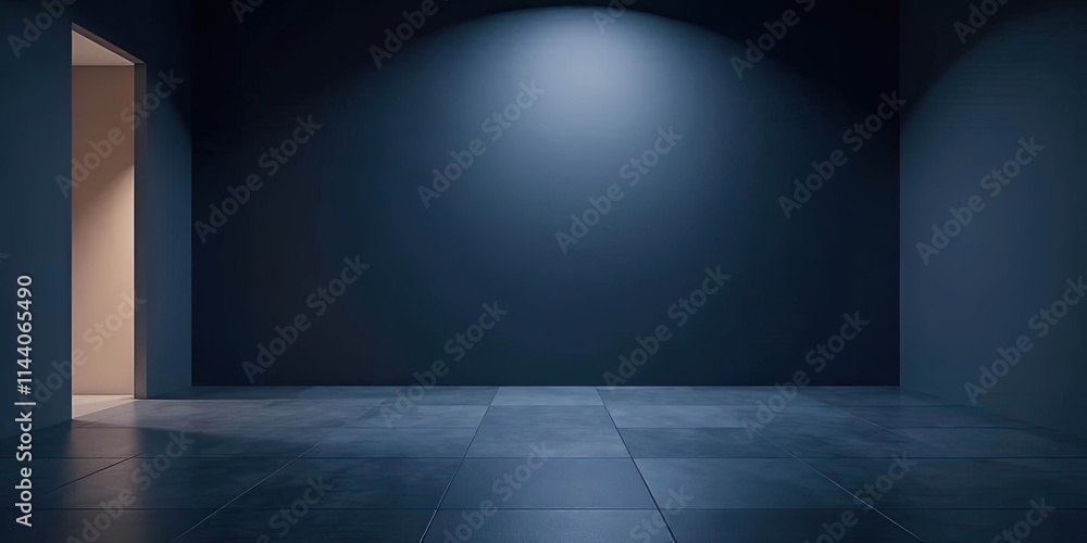 Empty Room with Dark Walls and Tiled Floor, Illuminated by a Single Light Source Empty Room with Dark Walls and Tiled Floor, Illuminated by a Single Light Source