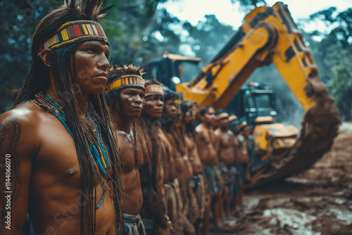 Activists unite in protest against machinery invading their land. Generative AI