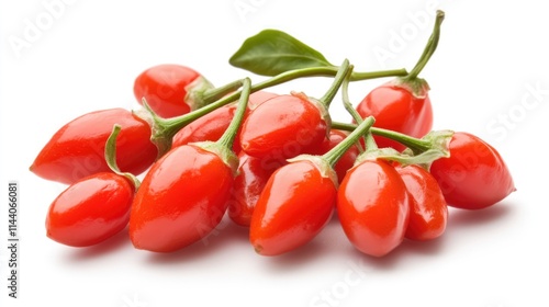 Wallpaper Mural Fresh goji berries with green leaves arranged artistically on a clean white background, showcasing vibrant colors and natural appeal. Torontodigital.ca