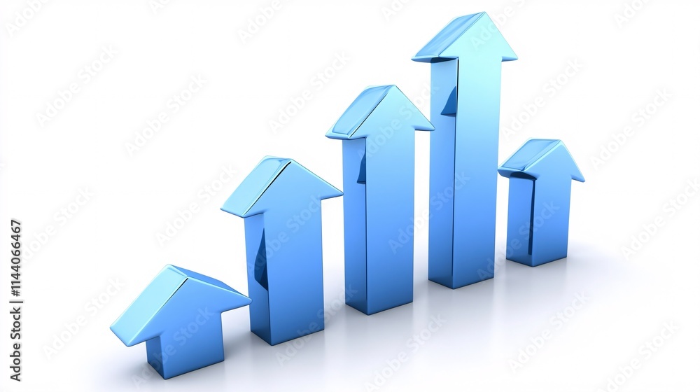 Three-dimensional blue arrows symbolizing growth and progress on a reflective surface. Three-dimensional blue arrows symbolizing growth and progress on a reflective surface.