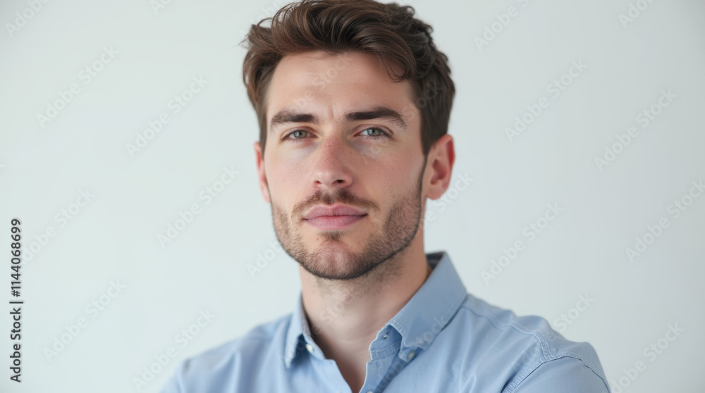 portrait of a man in blue shirt on white portrait of a man in blue shirt on white