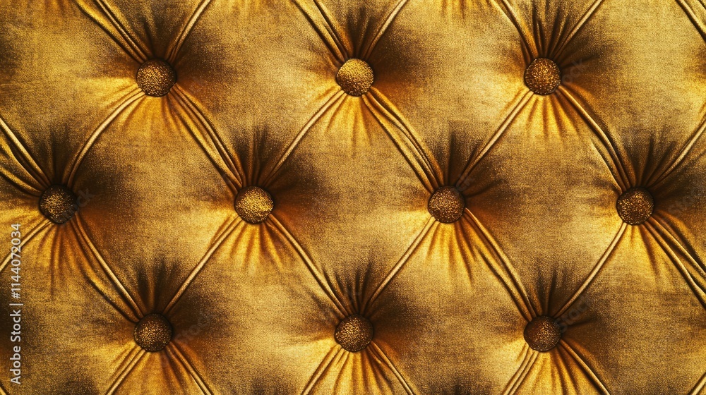 Fototapeta premium Elegant gold velvet fabric texture background with tufted details and rich shading for luxurious decor or fashion design projects.