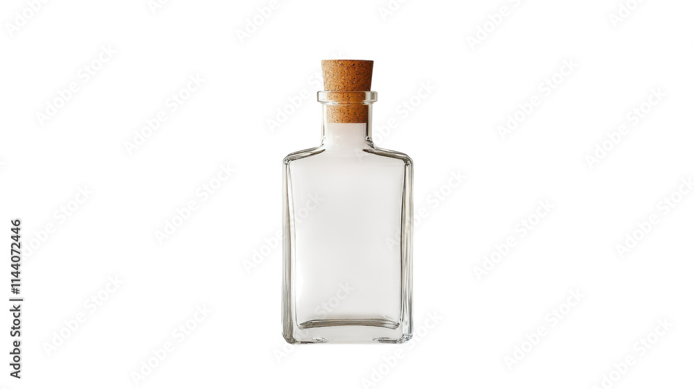 A Crystal Clear Glass Bottle with a Cork Stopper Perfect for Beverage Storage and Elegant Decor. A Crystal Clear Glass Bottle with a Cork Stopper Perfect for Beverage Storage and Elegant Decor.