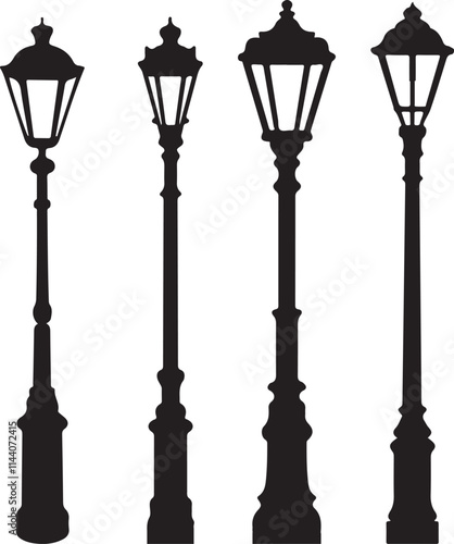 vintage street lamp post silhouette vector on white background 