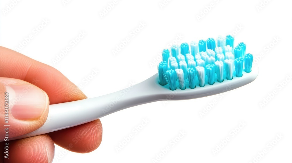 Hand holding a toothbrush for promoting oral hygiene isolated on a clean white background Hand holding a toothbrush for promoting oral hygiene isolated on a clean white background