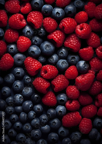 Blueberries and raspberries background