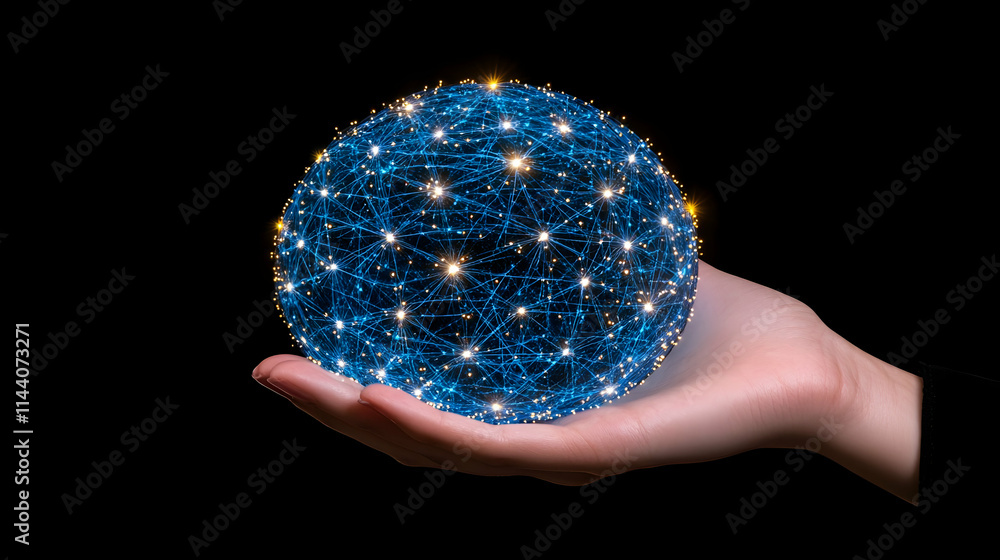 Big Data. neural network in digital form. A businesswoman's hand touching Introduction of artificial intelligence. The future of cyberspace. Science and innovation of technology Big Data. neural network in digital form. A businesswoman's hand touching Introduction of artificial intelligence. The future of cyberspace. Science and innovation of technology